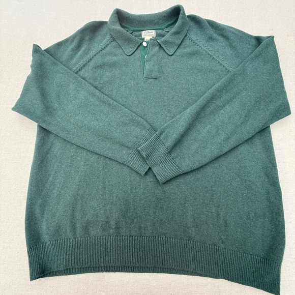 L.L. Bean Other - LL Bean Mens XXL Green Cotton Cashmere Blend Polo Collar Raglan Sweater